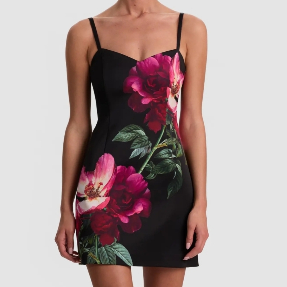 ALICE+OLIVIA NINA PLACED FLORAL MINIDRESS;SIZE:O